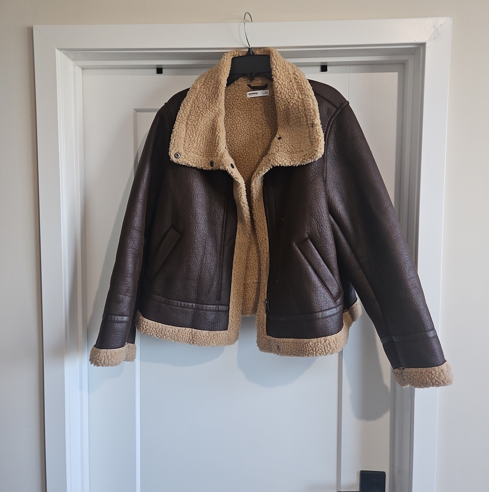 Sonoma Dark Brown Faux Shearling Jacket with Tan Lining